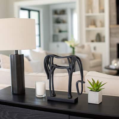 Metal Openwork Abstract Cut-out Horse Sculpture On Base - 15" Black - 13" x 3" x 15"