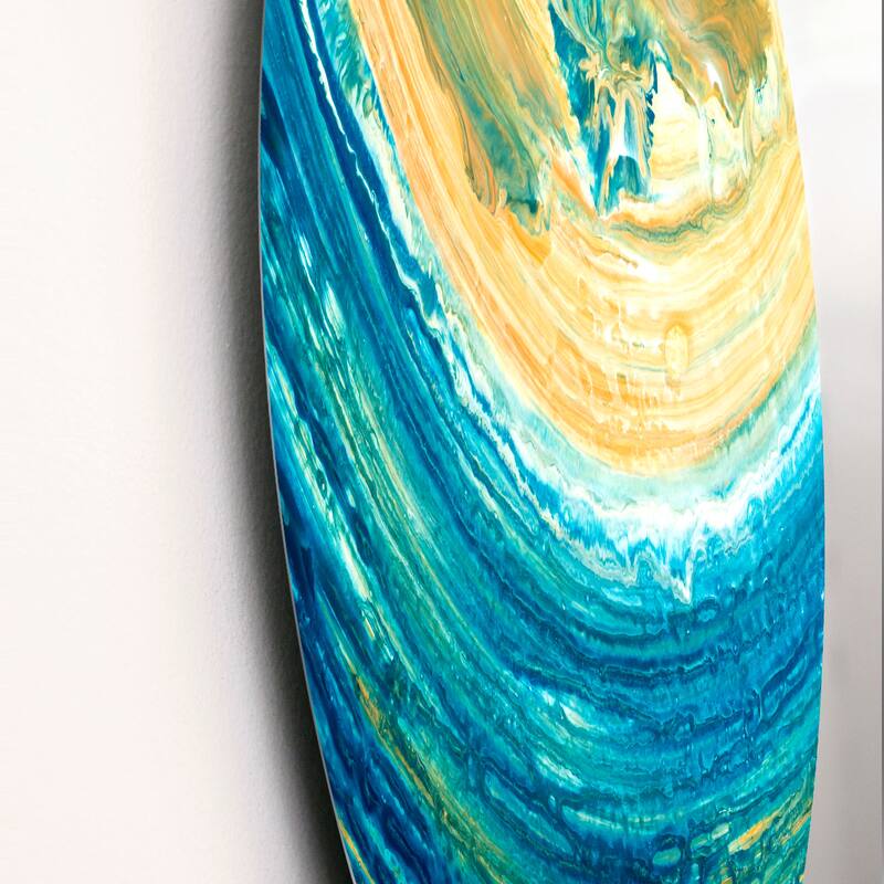 Designart 'Blue And Yellow Brush Waves' Modern Metal Circle Wall Art