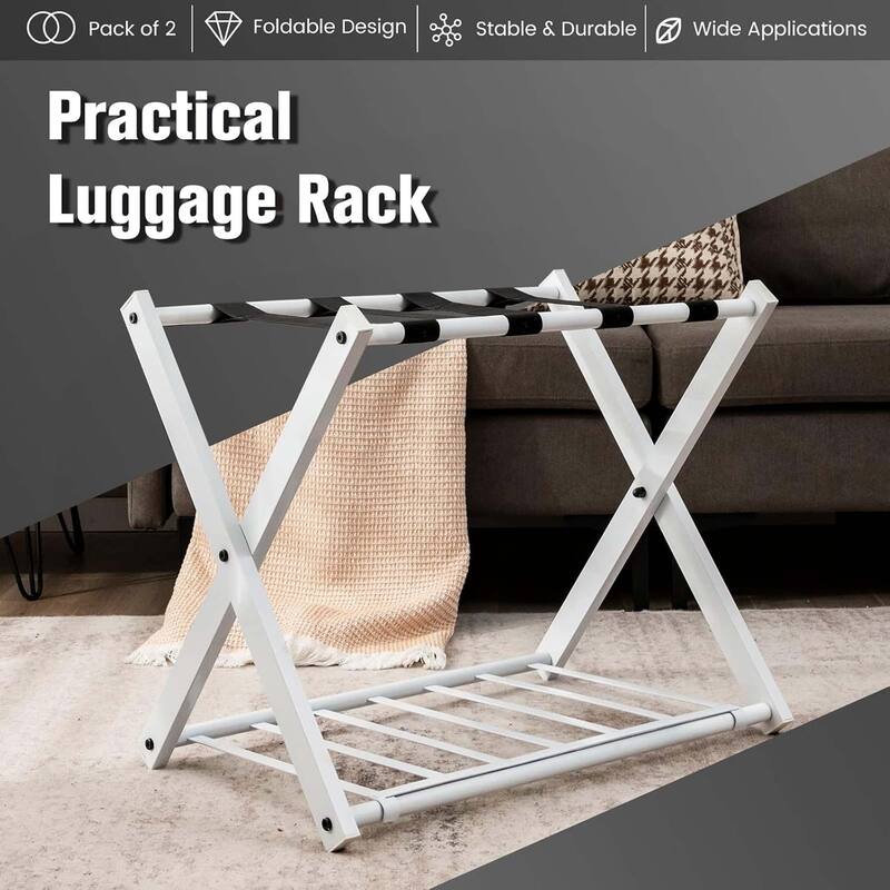 2/4PCS Folding Luggage Racks Suitcase Stand w/ Storage Self