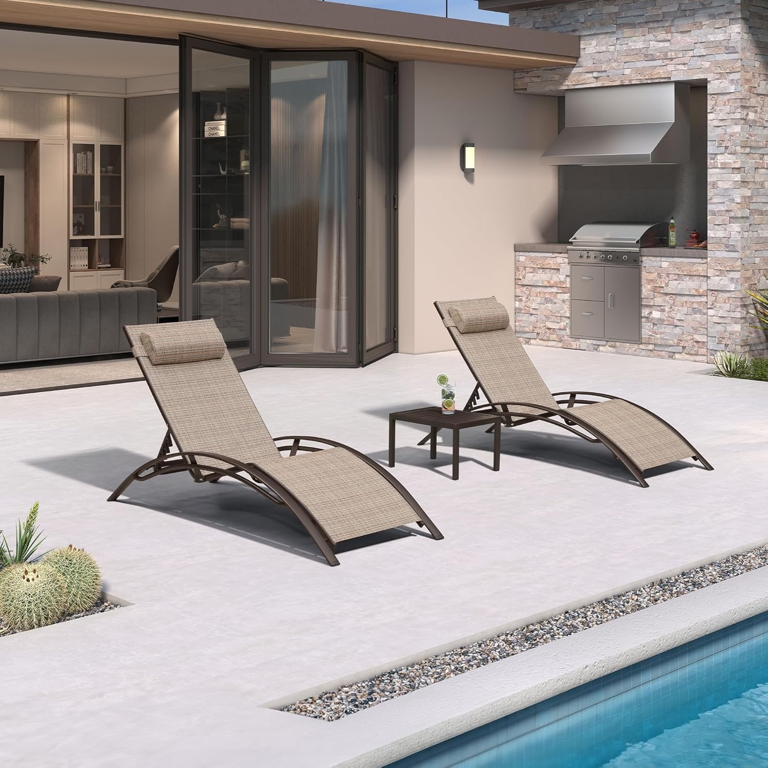 PURPLE LEAF Patio Chaise Lounge Chair Aluminum Recliner with Side Table