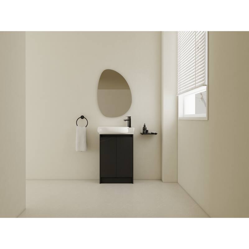 Compact Bathroom Vanity with Sink, Oval Single Ceramic Sink Bathroom Cabinet for Small Bathroom