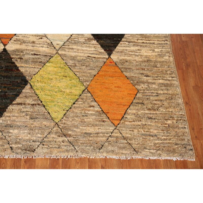 Geometric Beige Moroccan Oriental Area Rug Handmade Wool Carpet - 7'1" x 9'5"