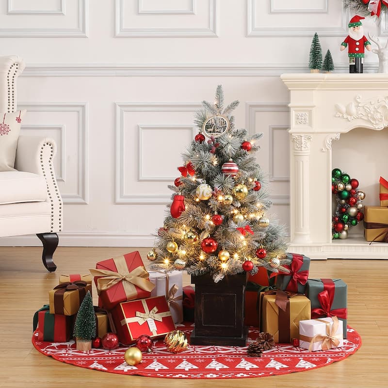 3 Ft Pre-Lit Christmas Tree, Artificial Christmas Trees with Base, Xmas Trees with 78 LED Lights