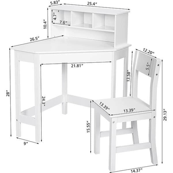 UTEX Kids Desk,Wooden Study Desk with Chair for Children,Writing Desk with Storage and Hutch for Home School Use,White