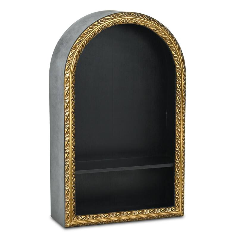 Mireza Ornate Framed Black & Gold 2 Tier Wooden Wall Shelf - N/A