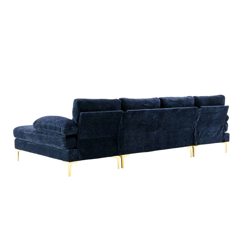 Living Room Chenille Fabric Sofa Sectional Sofa with Cushion Back, Pillow Top Arms, and Metal Legs