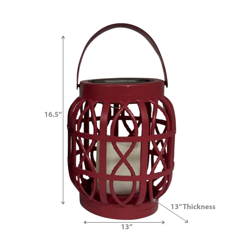 LED Solar Basket Weave Lantern With Faux Candle Red