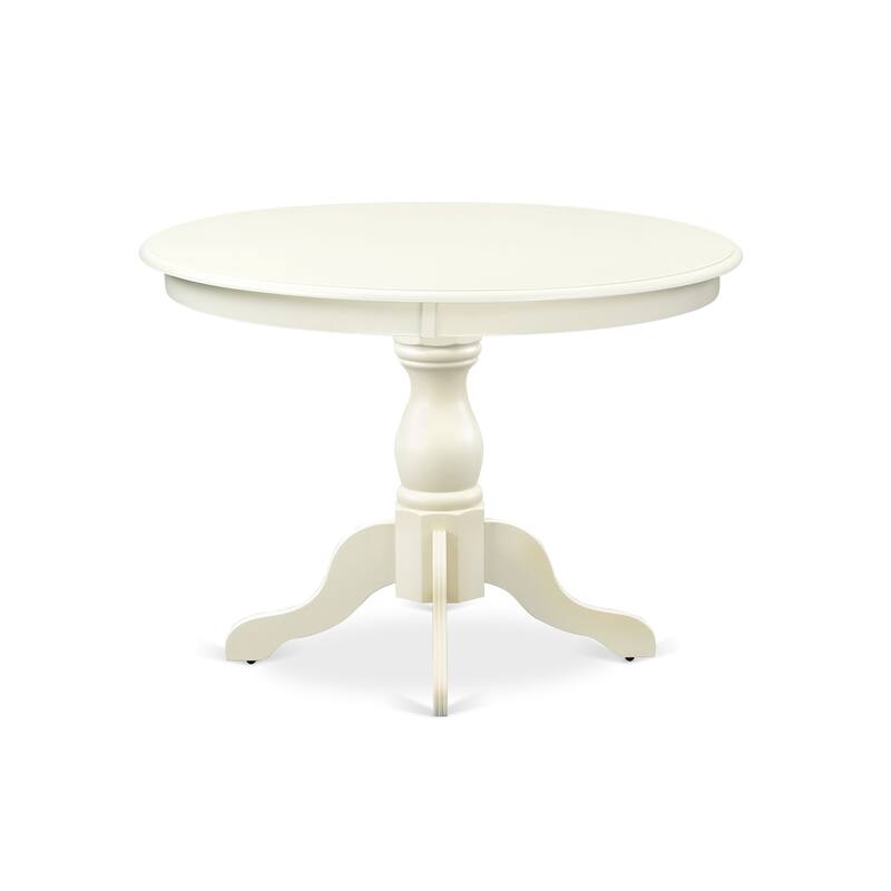 East West Furniture 5 Piece Dining Set- a Round Dining Table with Pedestal and 4 Linen Fabric Kitchen Chairs, (Finish Options)