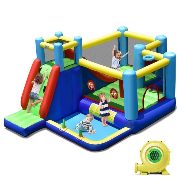 slide 2 of 10, Costway Inflatable Bounce House 8-in-1 Kids Inflatable Slide Bouncer - See Details Multi - See Details - 5-7 Years