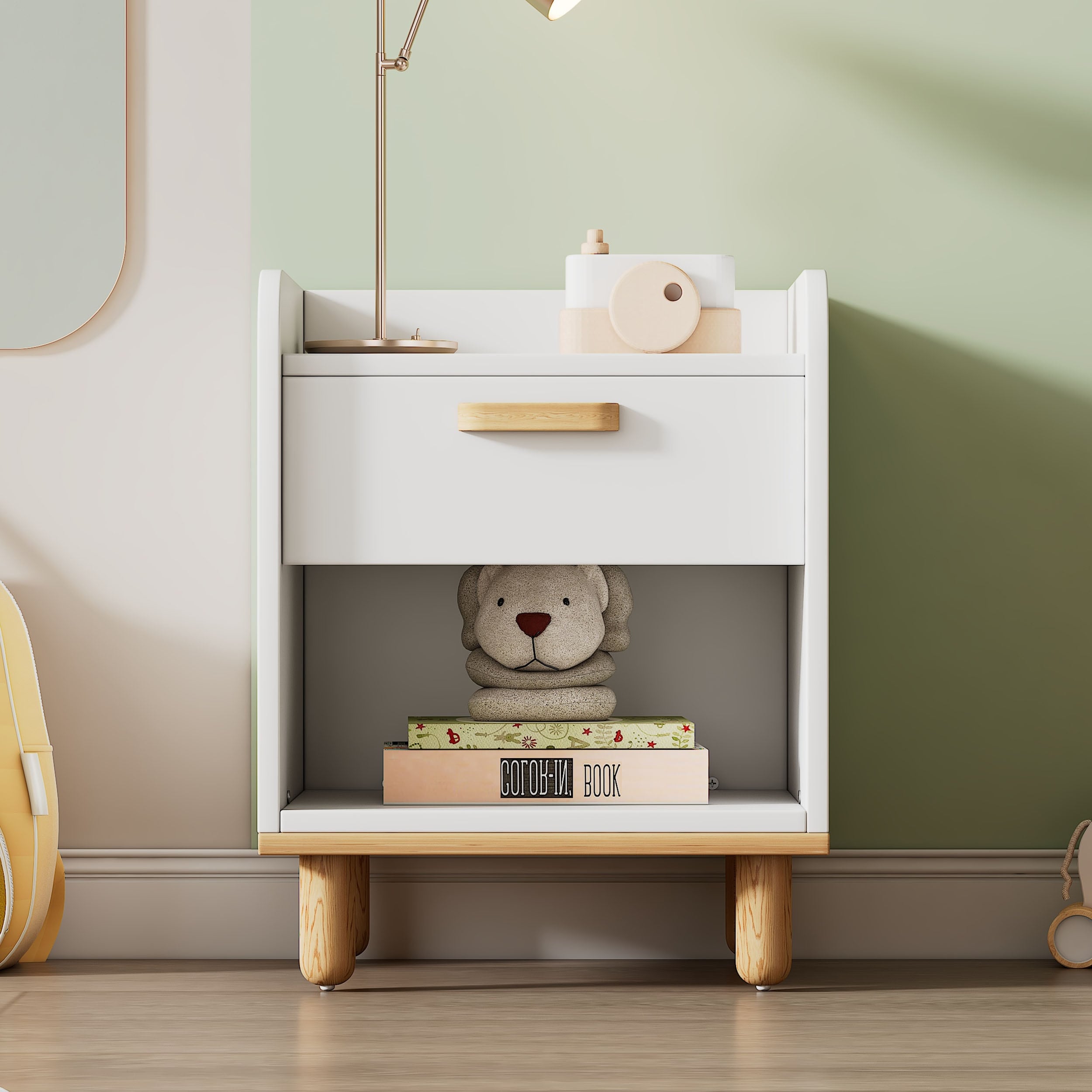 One drawer nightstand online with shelf