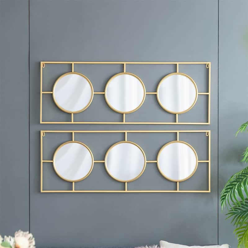 3 Mirror Piece Wall Mirror in Gold Rectangular Frame