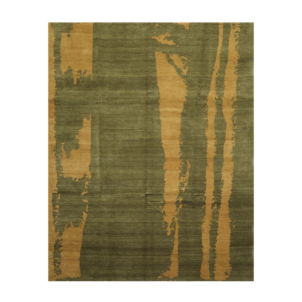 Hand Knotted Michaelian & Kohlberg Green Tibetan Wool Modern Area Rug - 7' 8'' x 9' 9''