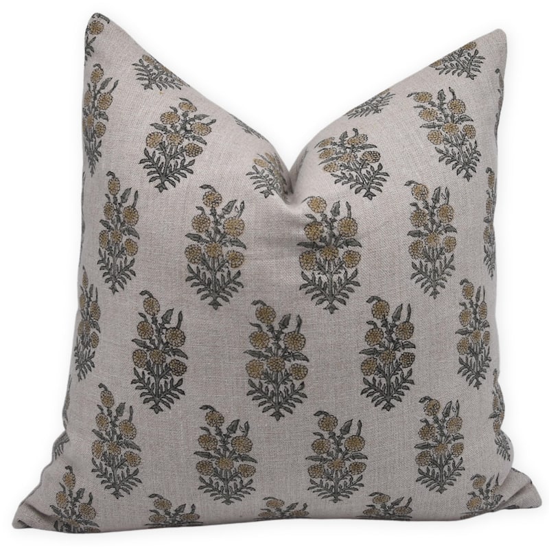 Linen Square Block print pillow Cover - Hajara - Pillow Covers - 14" x 20"