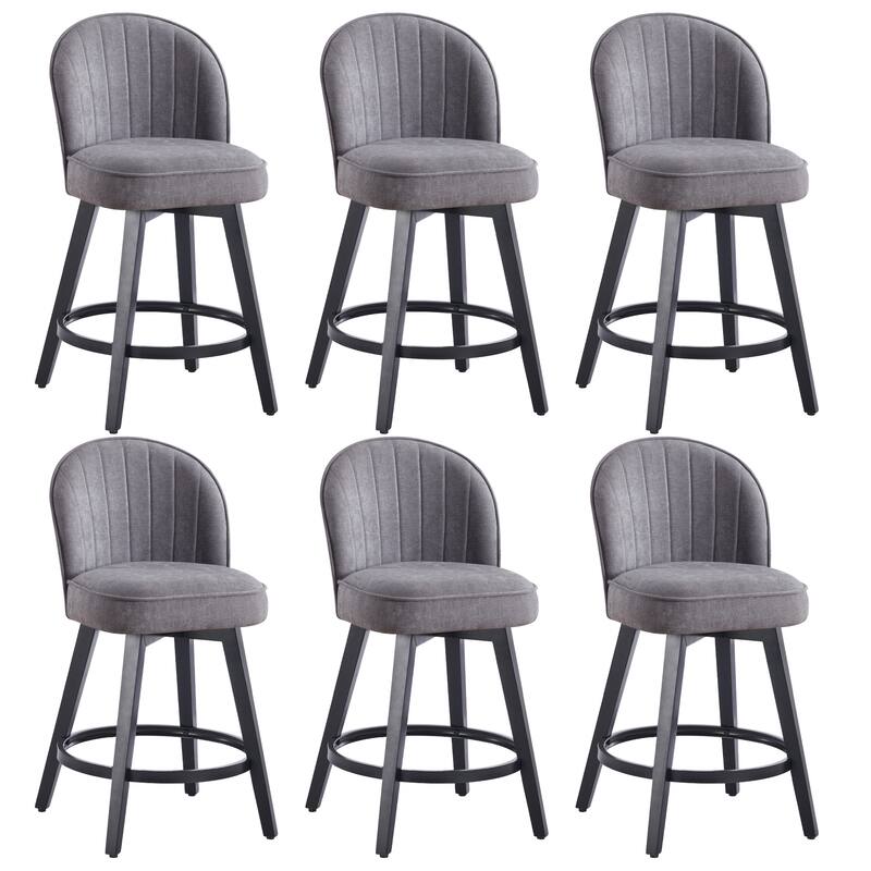HOMYKA Swivel Bar Stool with Wood Legs Set of 6 - N/A