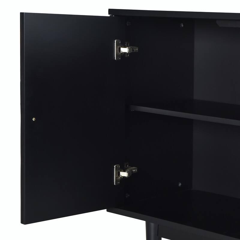Modern 4-Door Sideboard with Convex Pattern Doors and Silver Handles
