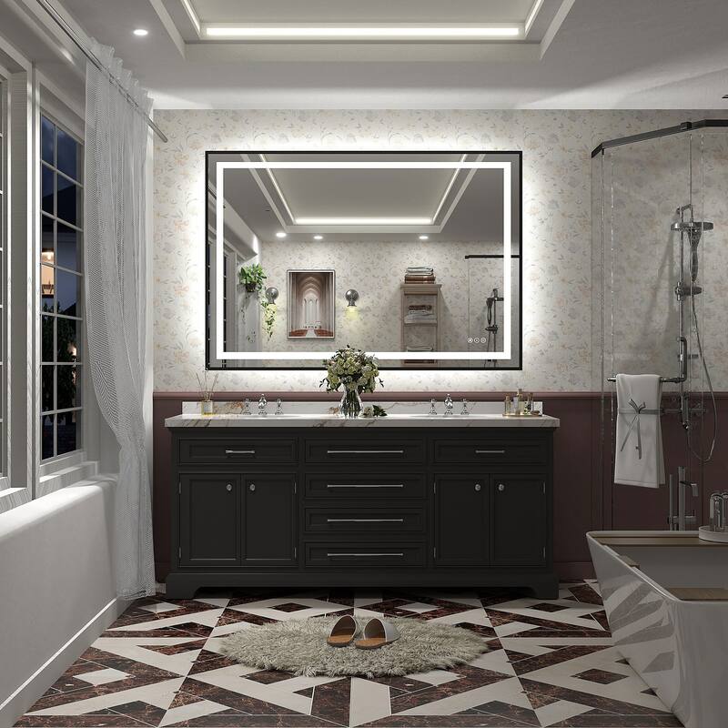 Black Metal Framed LED Front Light and Backlit Anti-Fog Wall Bathroom/ Vanity Mirror