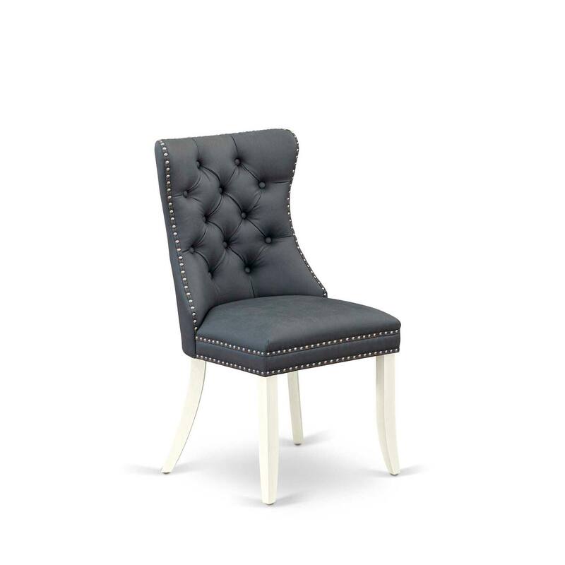 Parson Dining Chairs Set of 2 - Gray Faux Leather Upholstered Chairs with Nailhead Trim