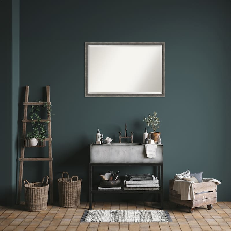 Burnished Concrete Narrow Beveled Wood Framed Bathroom Vanity Wall Mirror - Burnished Concrete Narrow