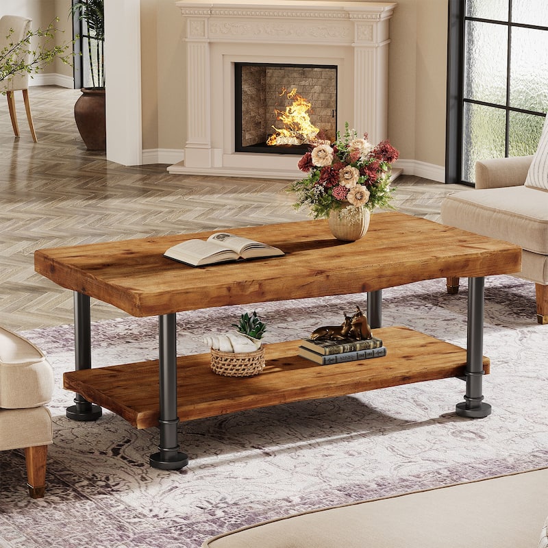 47" Solid Wood Coffee Table, Rectangular Accent Center Table