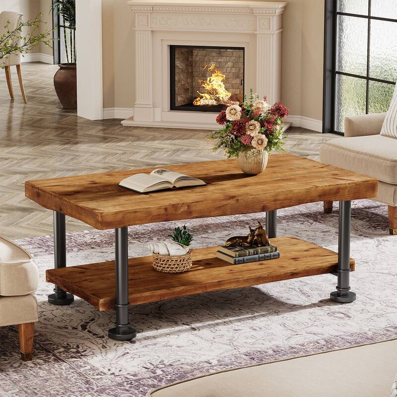 Solid Wood Coffee Table, 47" Rectangular Accent Center Table