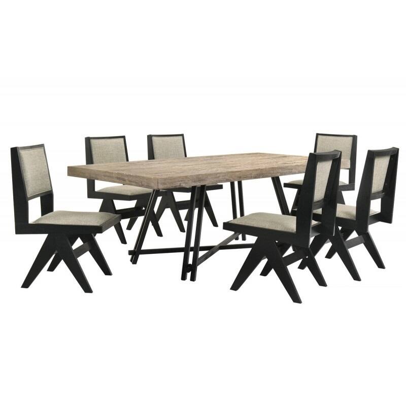 Contemporary Dining Chair Set of 2, Black Wood Upholstered Kitchen Side Chair