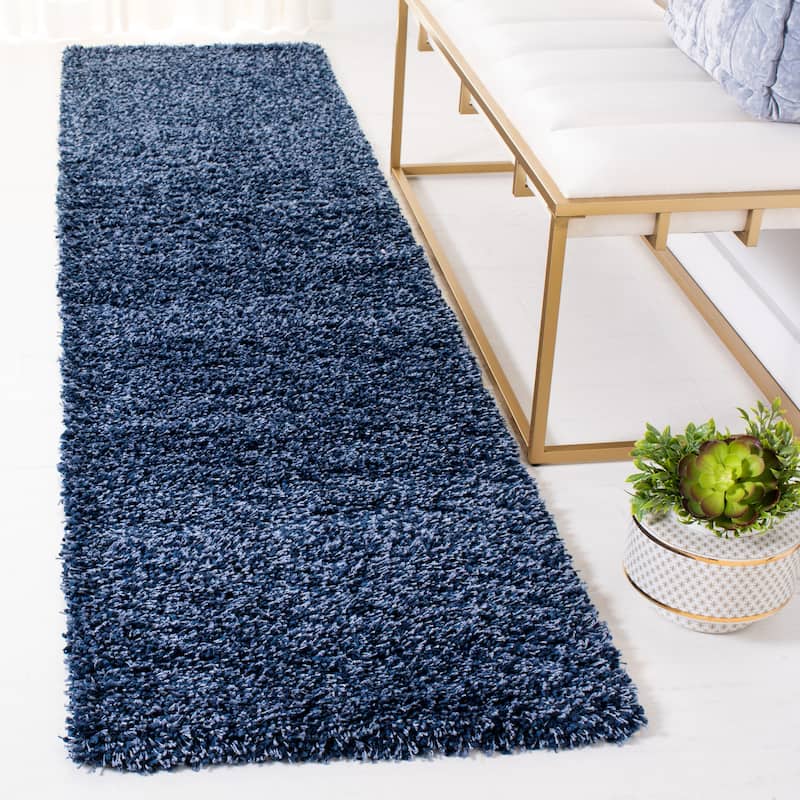 SAFAVIEH California Premium Shag Izat 2-inch Thick Area Rug - 2'3" x 9' Runner - Navy