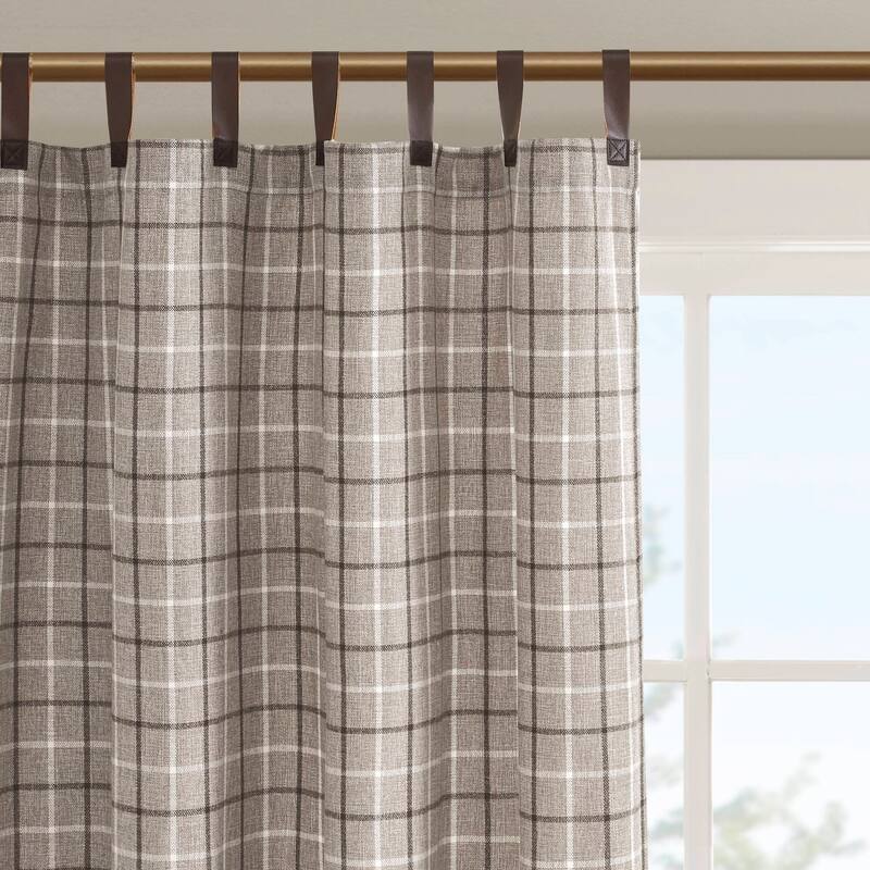 Madison Park Anaheim Plaid Faux Leather Tab Top Single Curtain Panel with Fleece Lining