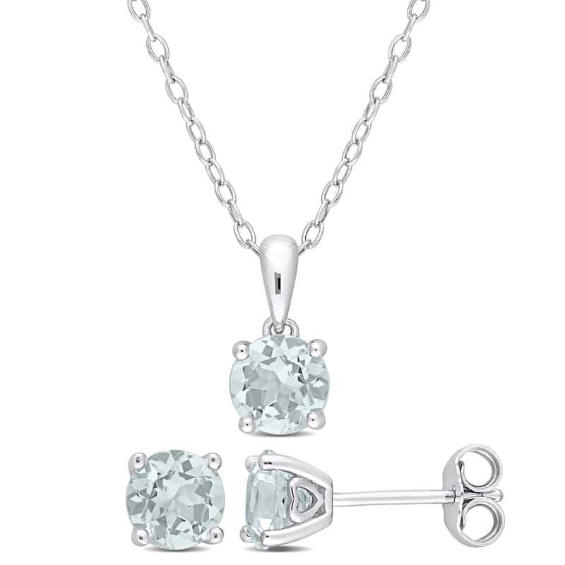 Miadora 2 1/5ct TGW Aquamarine Solitaire Necklace and Stud Earrings Set in Sterling Silver