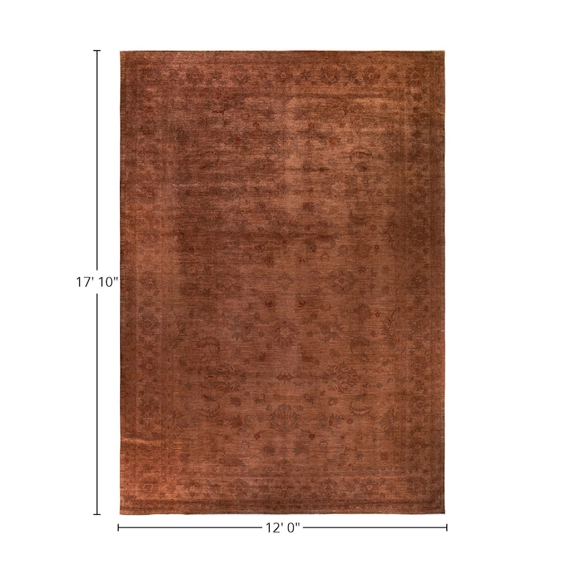 Overton Hand Knotted Wool Vintage Inspired Modern Contemporary Overdyed Brown Area Rug - 12' 0" x 17' 10"