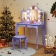 preview thumbnail 1 of 7, Purple Vanity Set with Tri-fold Lighted Mirror Detachable Top and Stool for Kids - 23.5" x 16" x 42" Kids