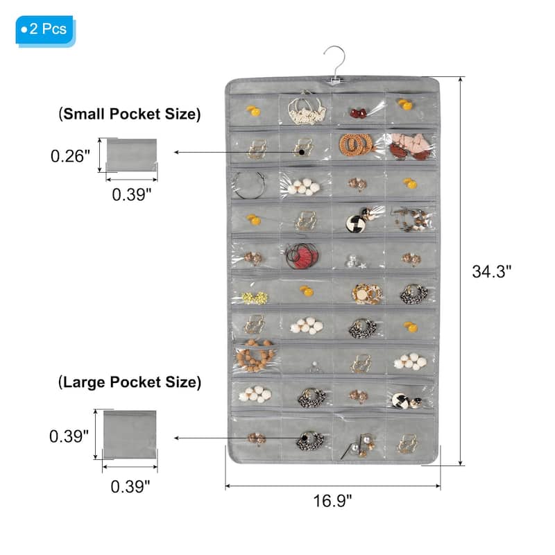 16.9"W x34.3"H Hanging Organizer, 2Pcs 80 Pockets for Earring Bracelet