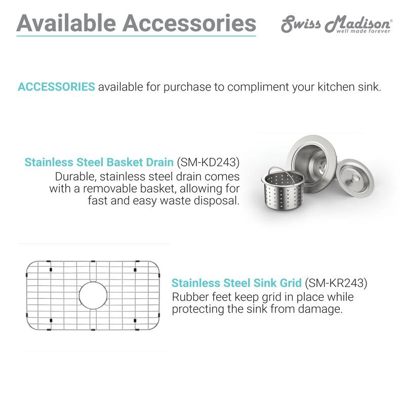 Swiss Madison Limoges 30 x 18 Ceramic, Farmhouse Kitchen Sink with Apron - 18.5" x 30.5" x 10.5"