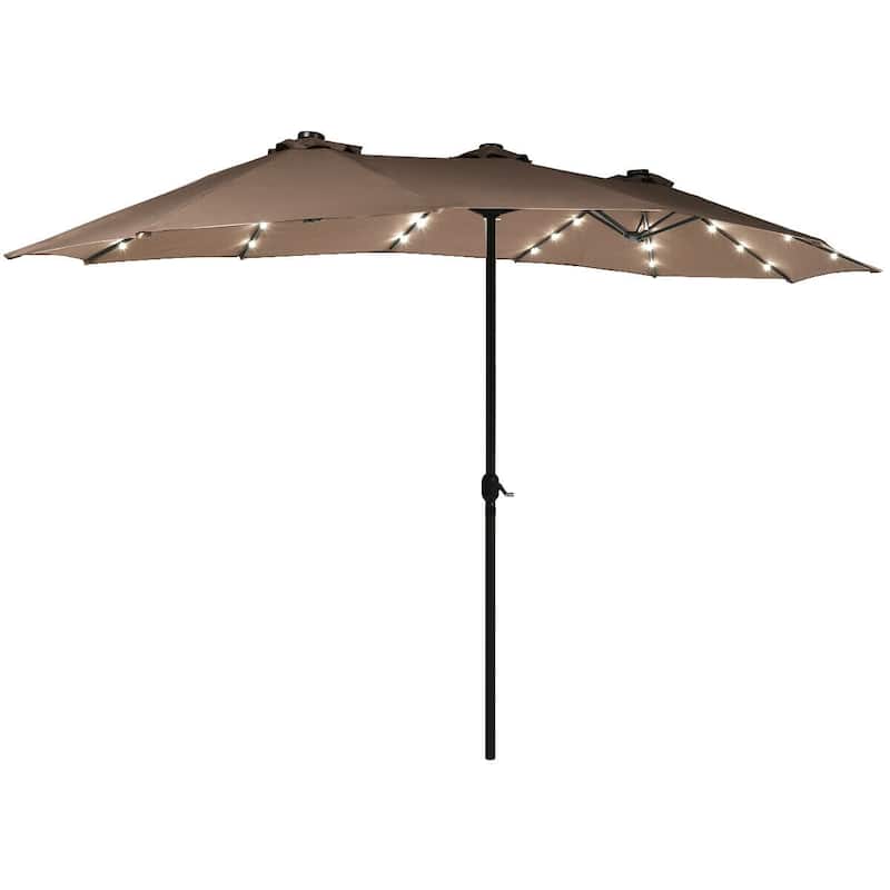 15 Ft Patio LED Crank Solar Powered 36 Lights Umbrella - Tan