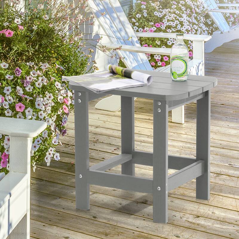 BONOSUKI Outdoor Rectangular All Weather Adirondack Side Table - Light Grey
