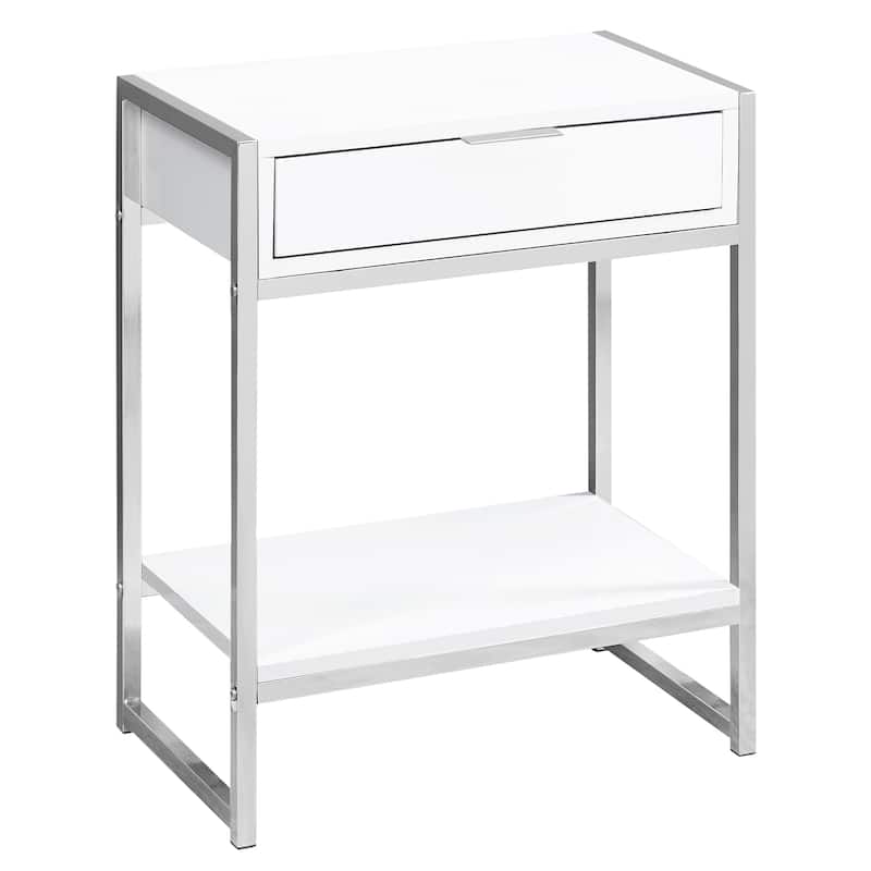 Modern 24" Bedside Table with Drawer and Shelf Rectangular Wood Top and Metal Frame Accent Table - 19.5”L x 12.75”W x 23.75”H - Silver-White
