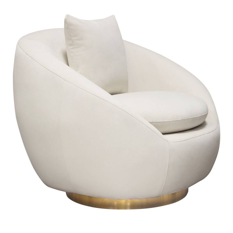 Dela Swivel Accent Chair with Pillow, Cream Velvet, Brushed Gold Base