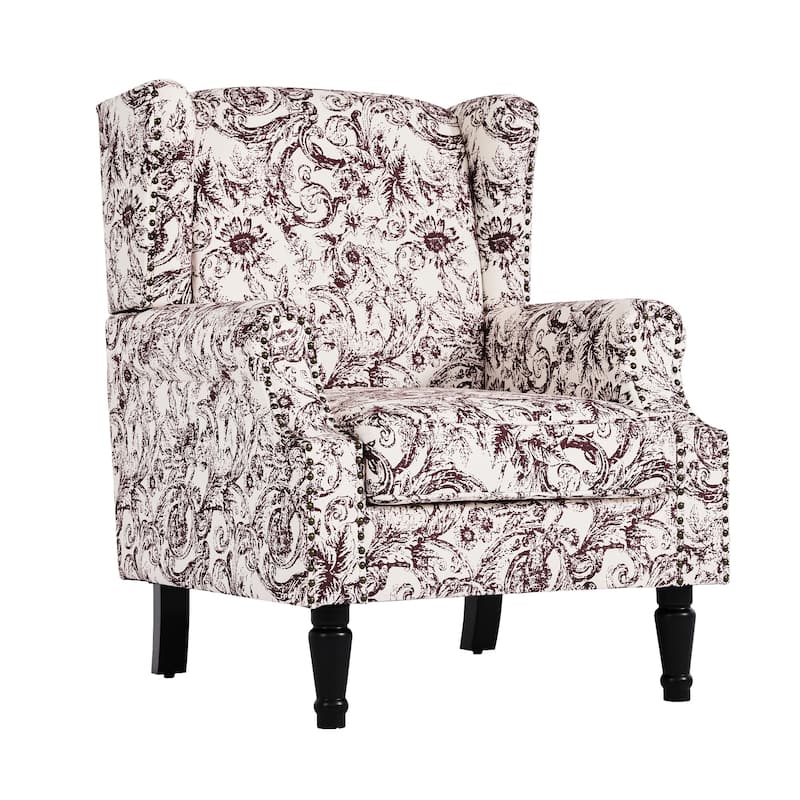 2 Set Traditional Patterned Wingback Accent Chairs with NailHead