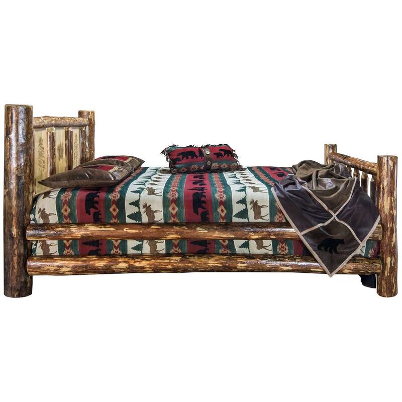 Gothic Grandeur Bed - Laser Engraved Pine Tree Design - Rustic Log Style Bed - Durable Heirloom Quality