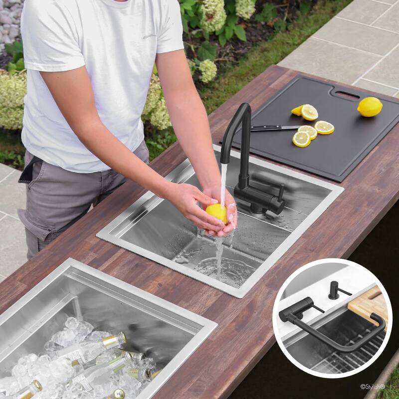 Single Handle Brushed Stainless Steel Foldable Kitchen Faucet