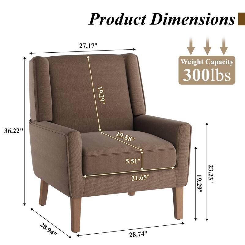 Mid-Century Linen Wing Chair - Tailored Channel Tufting & Walnut Tapered Legs, Compact Accent for Reading Nooks