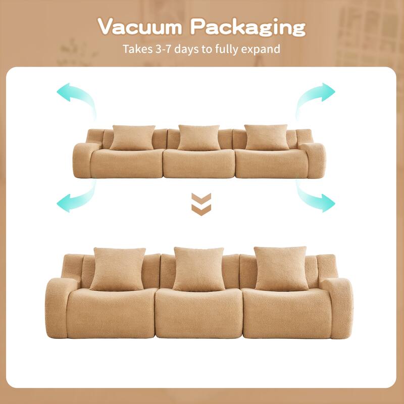 Anmytek Plush 3-Seat Boneless Teddy Fabric Sofa - No Assembly Ergonomic Curved Armrests