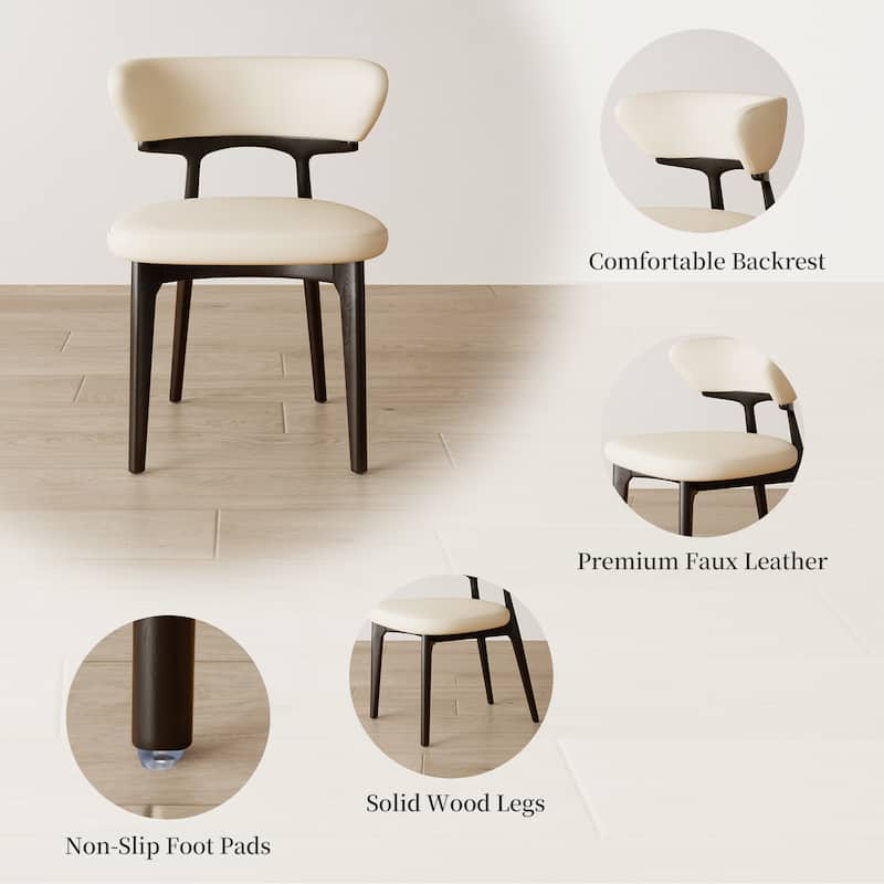 Faux Leather Dining chairs,Black Solid Wood, Beige Faux Leather, Set of 2, Not Assembled need