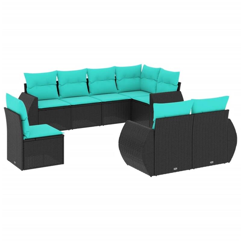 vidaXL 8 Piece Patio Sofa Set with Cushions Black Poly Rattan