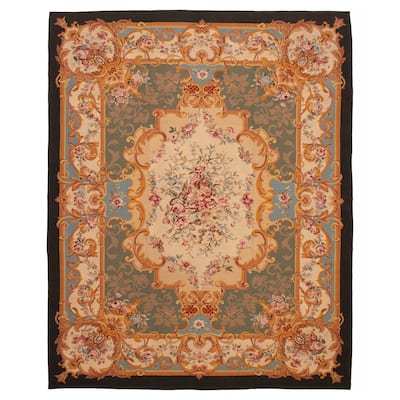 ECARPETGALLERY Flat-Weave Dynasty Teal Wool Tapestry Kilim - 9'2 x 11'6