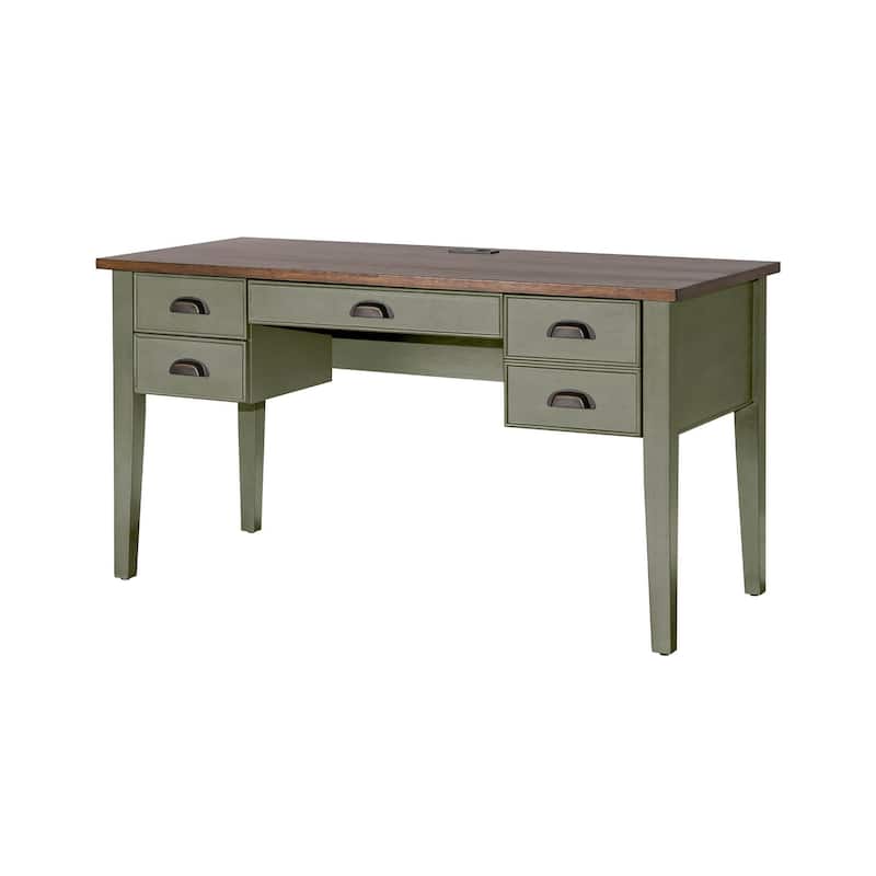 Farmhouse Half Pedestal Executive Desk, Writing Table, Office Desk, Blue