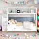 preview thumbnail 28 of 37, Twin Over Full Bunk Bed with Shelves, Storage Staircase, & 2 Drawers, Solid Pine Wood, Multiple Colors