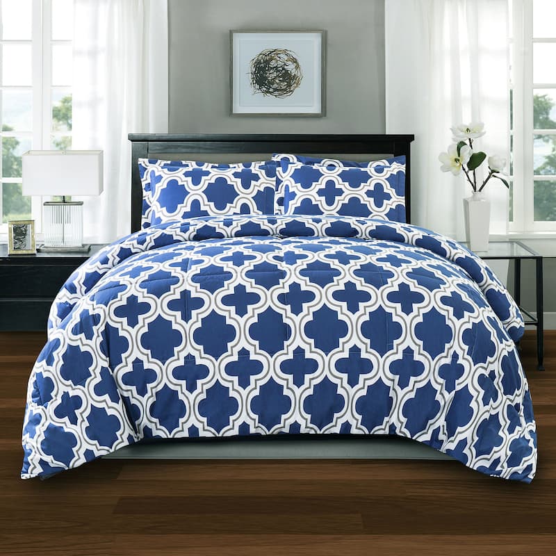 Superior All Season Down Alternative Trellis Comforter Set - Navy Blue - California King