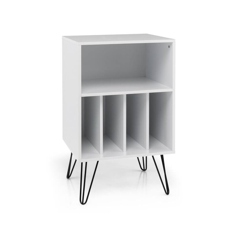 Freestanding Record Player Stand with Storage and Metal Legs - White