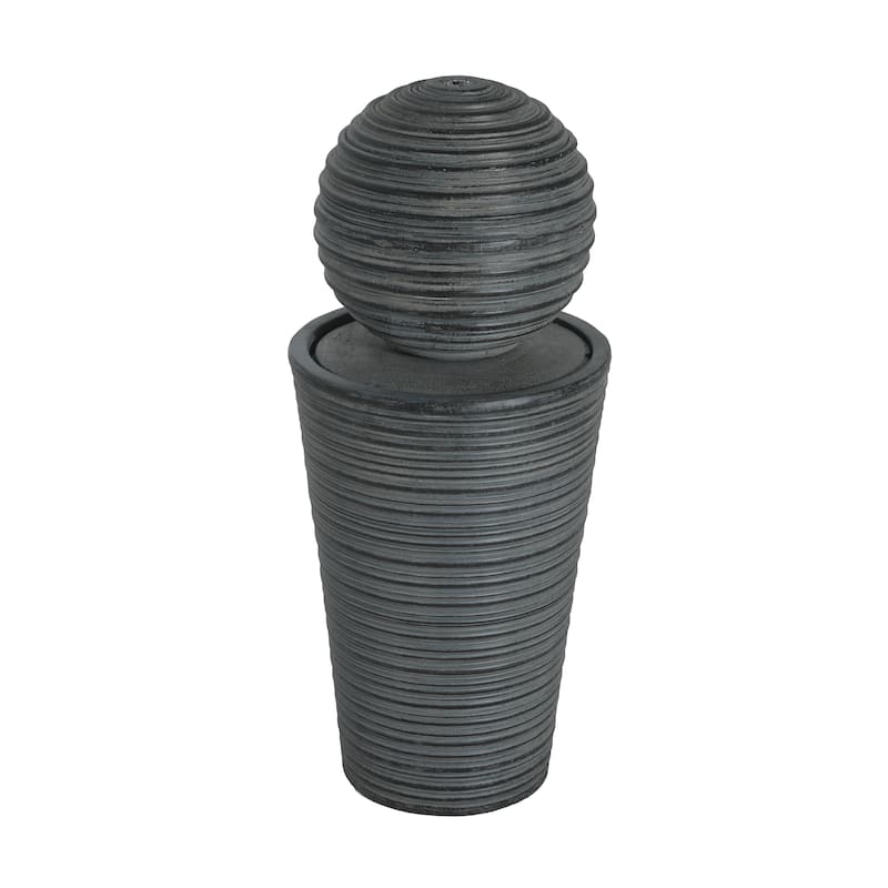 Christopher Knight Home - Victory 31.5"H Tall Striped Concrete Waterfall Fountain-LED Light for Modern Outdoor Spaces