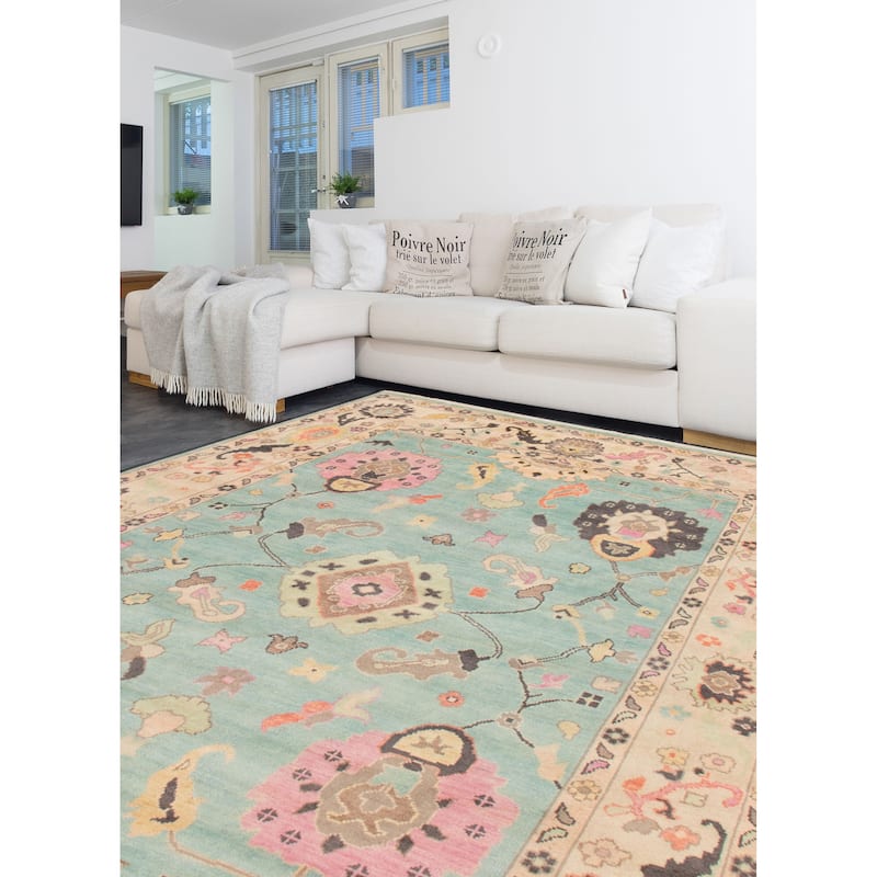 ECARPETGALLERY Hand-knotted Modern Oushak Aqua Wool Rug - 8'8 x 11'10